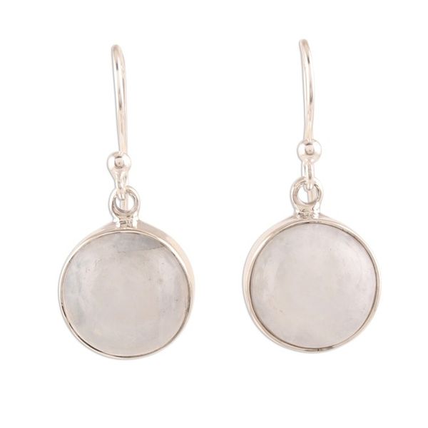Alternate image for Round Rainbow Moonstone Dangle Earrings from India Rainbow Domes