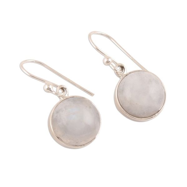 Alternate image for Round Rainbow Moonstone Dangle Earrings from India Rainbow Domes