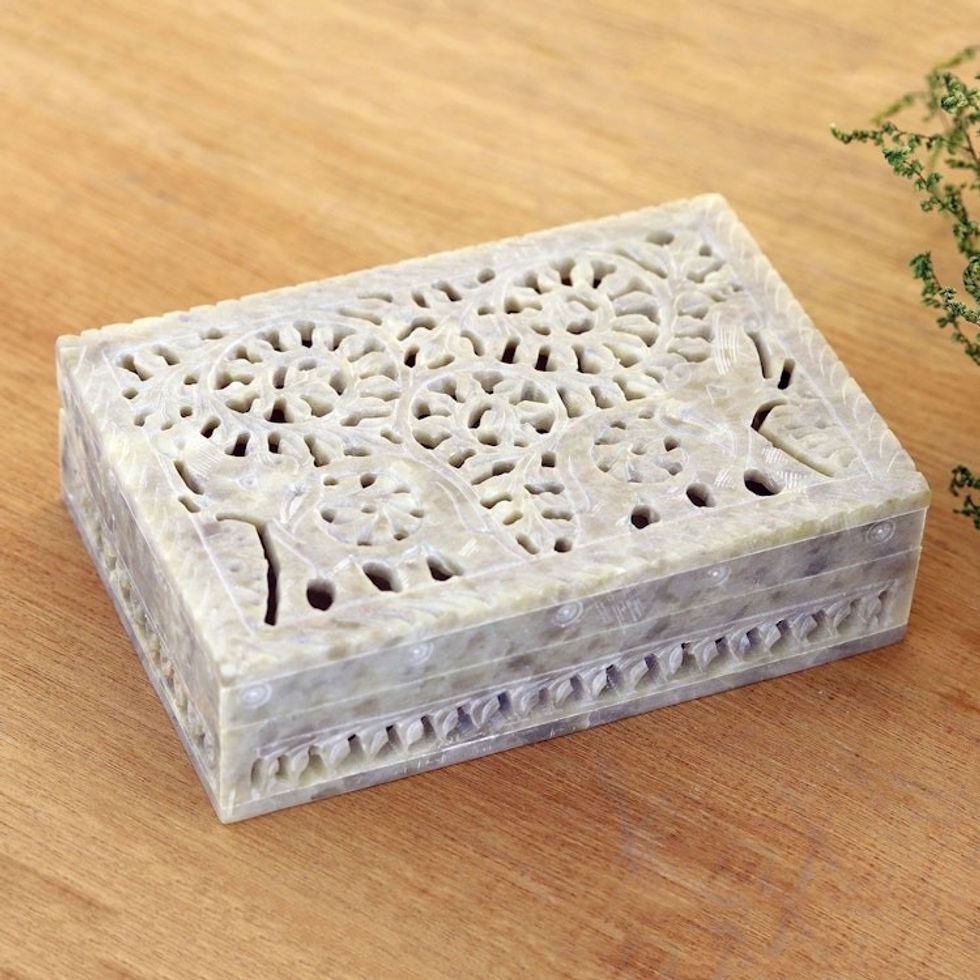 Hand Crafted Decorative Soapstone Elephant Box 'Royal Greetings'