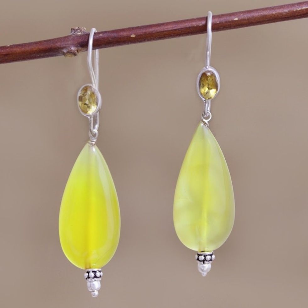 Hand Made Chalcedony and Citrine Dangle Earrings 'Buttercup'