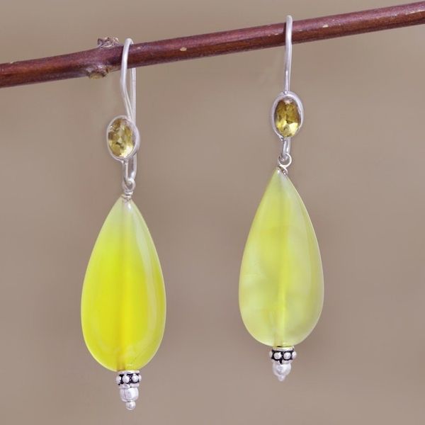 Alternate image for Hand Made Chalcedony and Citrine Dangle Earrings Buttercup