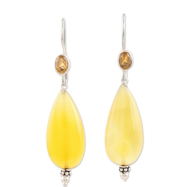 Alternate image for Hand Made Chalcedony and Citrine Dangle Earrings Buttercup