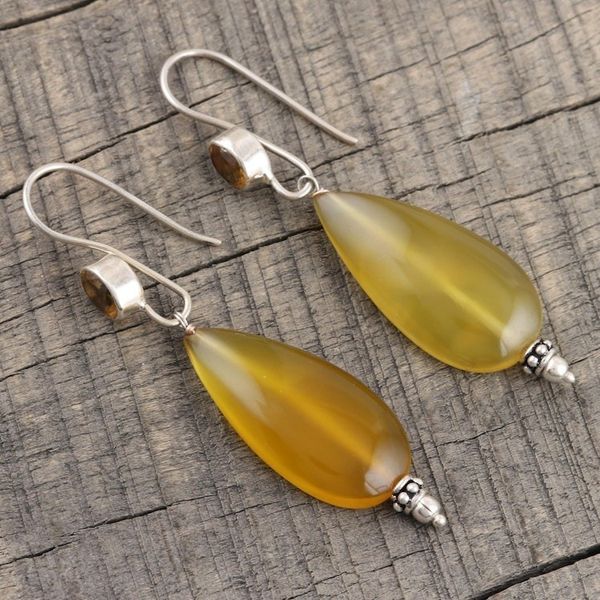 Alternate image for Hand Made Chalcedony and Citrine Dangle Earrings Buttercup
