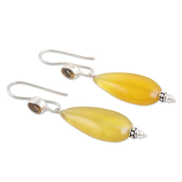 Alternate image for Hand Made Chalcedony and Citrine Dangle Earrings Buttercup