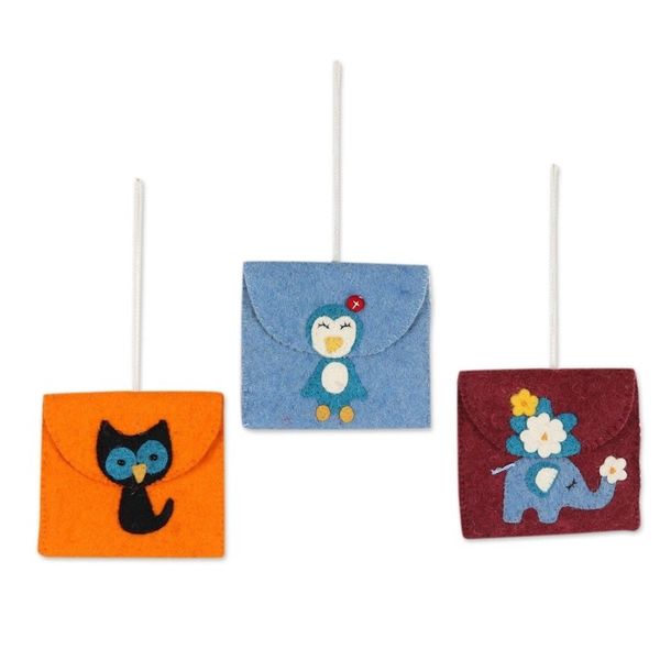 Alternate image for Unique Wool Felt Ornaments from India Set of 3 Sent With Love
