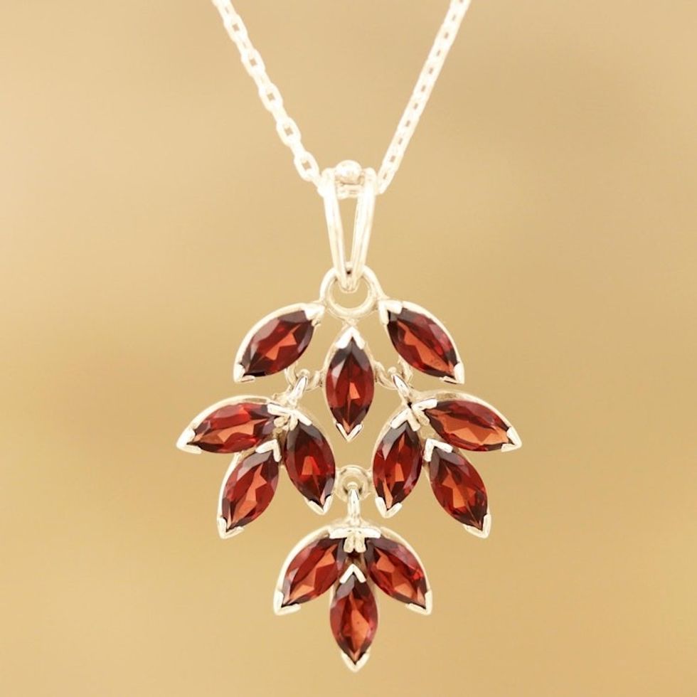 Marquise Garnet Pendant Necklace Crafted in India 'Glittering Autumn'