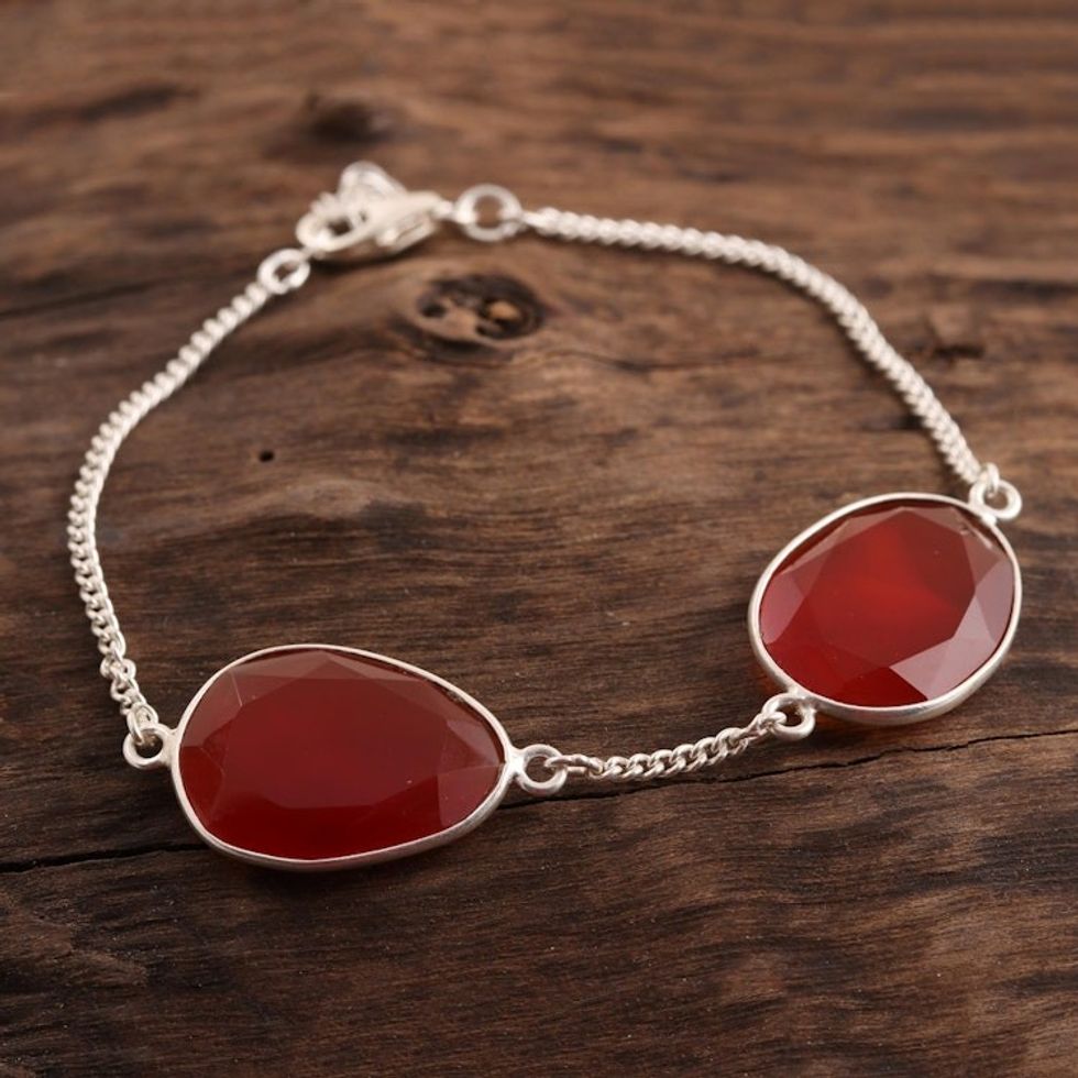 6-Carat Carnelian Pendant Bracelet from India 'Fiery Twins'