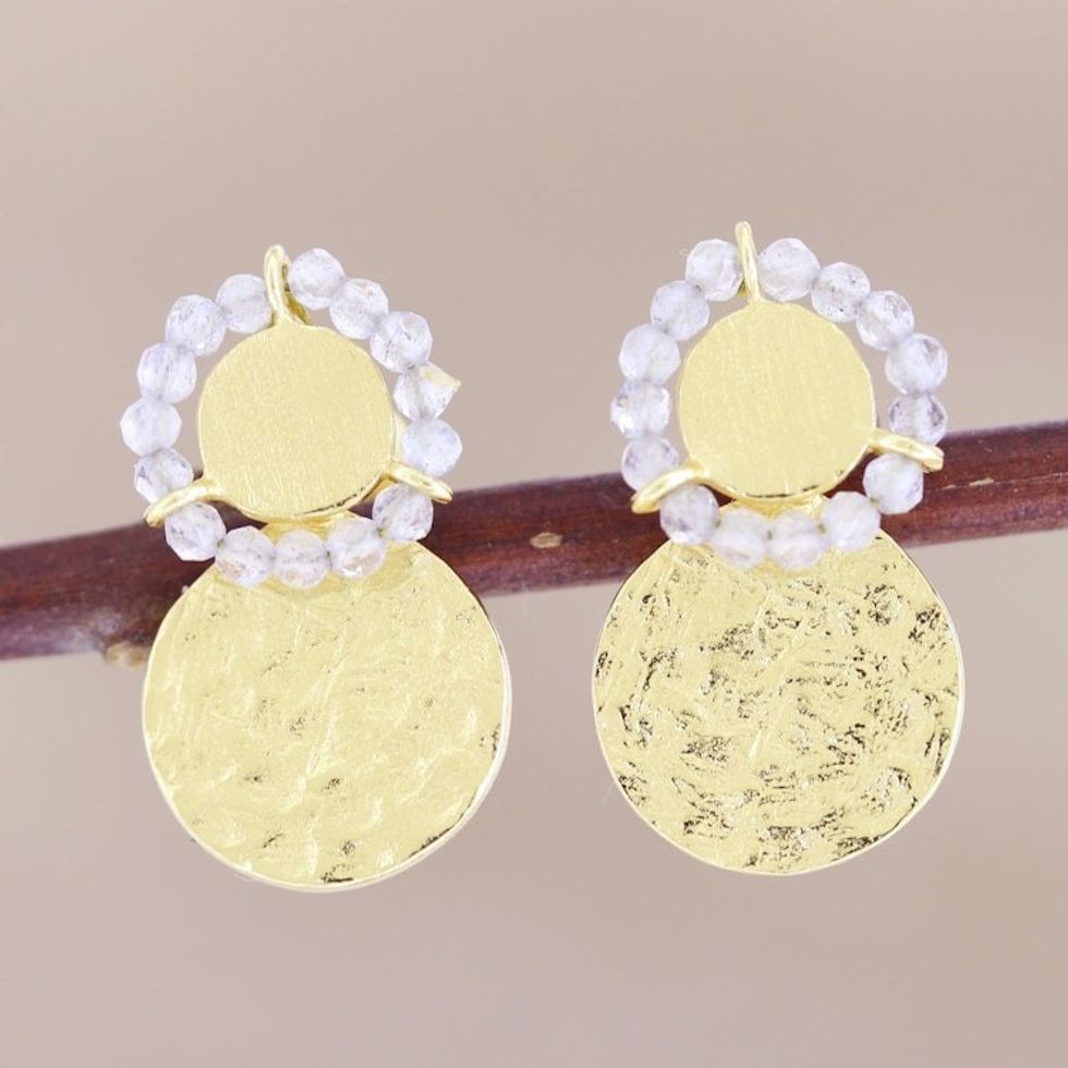 Gold-Plated Sterling Silver Labradorite Drop Earrings 'Shimmering Aura'