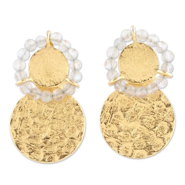 Alternate image for Gold-Plated Sterling Silver Labradorite Drop Earrings Shimmering Aura
