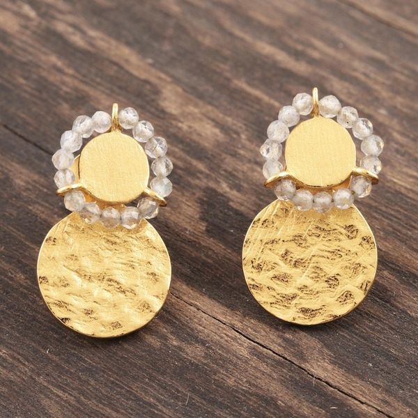 Alternate image for Gold-Plated Sterling Silver Labradorite Drop Earrings Shimmering Aura