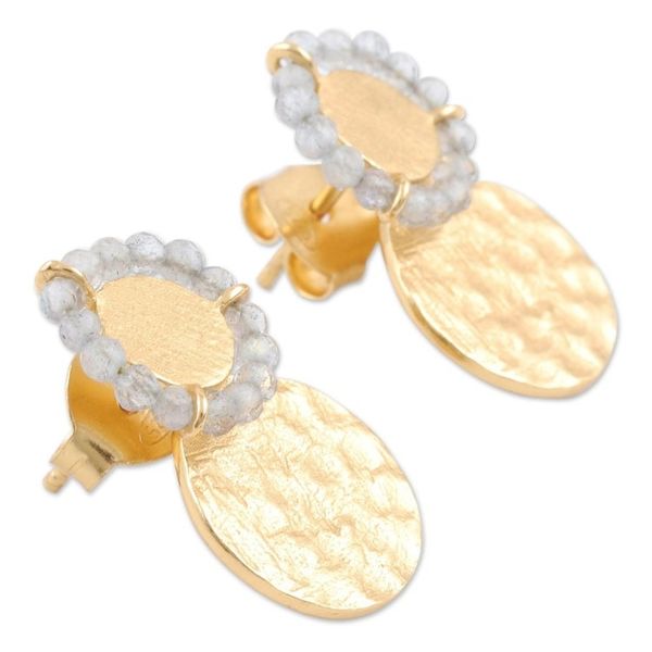 Alternate image for Gold-Plated Sterling Silver Labradorite Drop Earrings Shimmering Aura