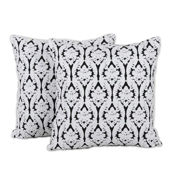 Alternate image for Embroidered Cotton Cushion Covers from India Pair Midnight Trellis