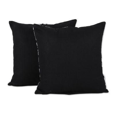 Alternate image for Embroidered Cotton Cushion Covers from India Pair Midnight Trellis