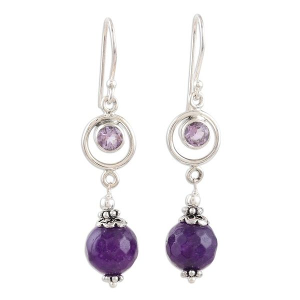 Alternate image for Handmade Agate and Amethyst Dangle Earrings from India Purple Chill