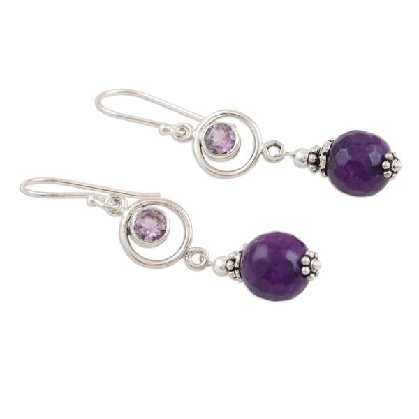 Alternate image for Handmade Agate and Amethyst Dangle Earrings from India Purple Chill