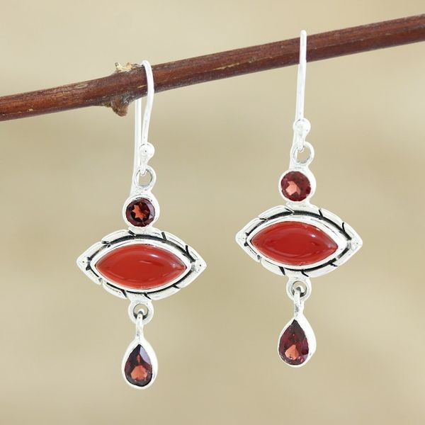 Alternate image for Garnet and Carnelian Sterling Silver Dangle Earrings Red Fusion
