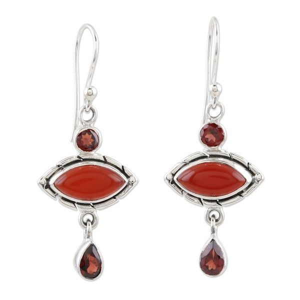 Alternate image for Garnet and Carnelian Sterling Silver Dangle Earrings Red Fusion