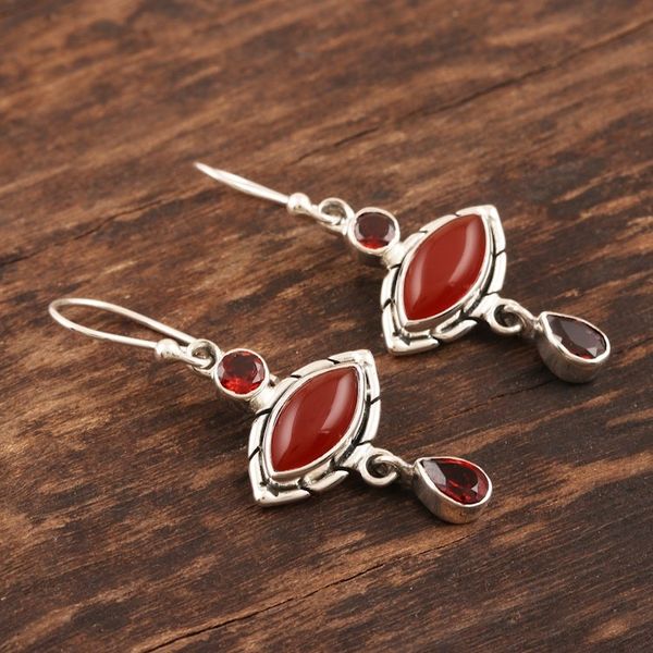 Alternate image for Garnet and Carnelian Sterling Silver Dangle Earrings Red Fusion