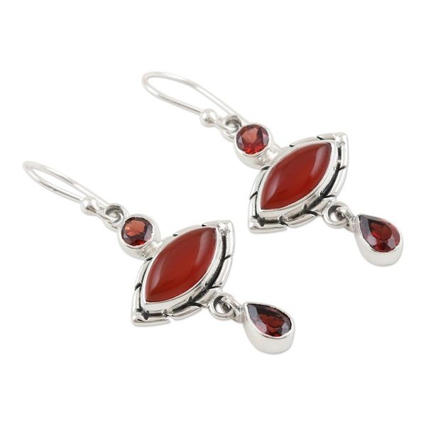 Alternate image for Garnet and Carnelian Sterling Silver Dangle Earrings Red Fusion
