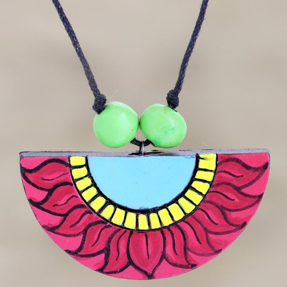 Artisan Crafted Ceramic Flower Pendant Necklace 'Winter Sunflower'