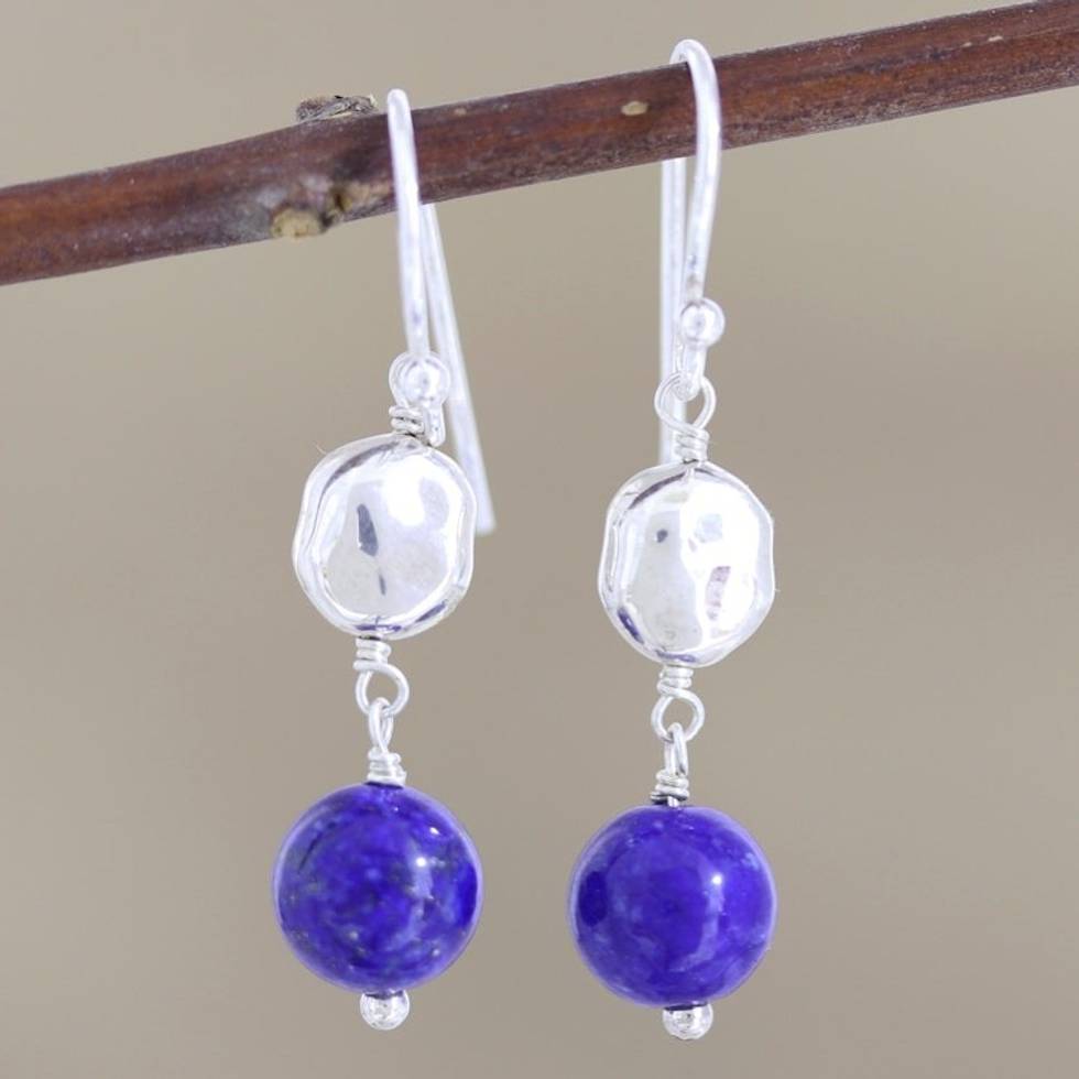 Hand Crafted Lapis Lazuli Dangle Earrings 'Song of Paradise in Blue'