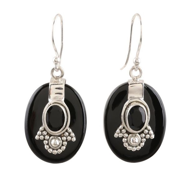 Alternate image for Black Onyx Sterling Silver Dangle Earrings Midnight Crown