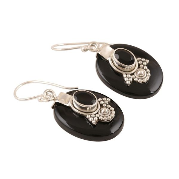 Alternate image for Black Onyx Sterling Silver Dangle Earrings Midnight Crown
