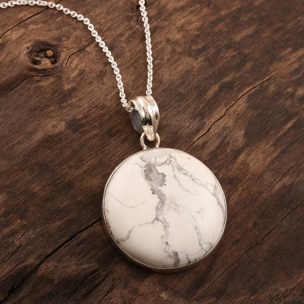 Alternate image for Howlite Cabochon Pendant Necklace from India White Planet