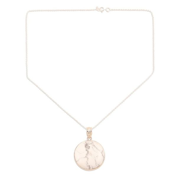 Alternate image for Howlite Cabochon Pendant Necklace from India White Planet