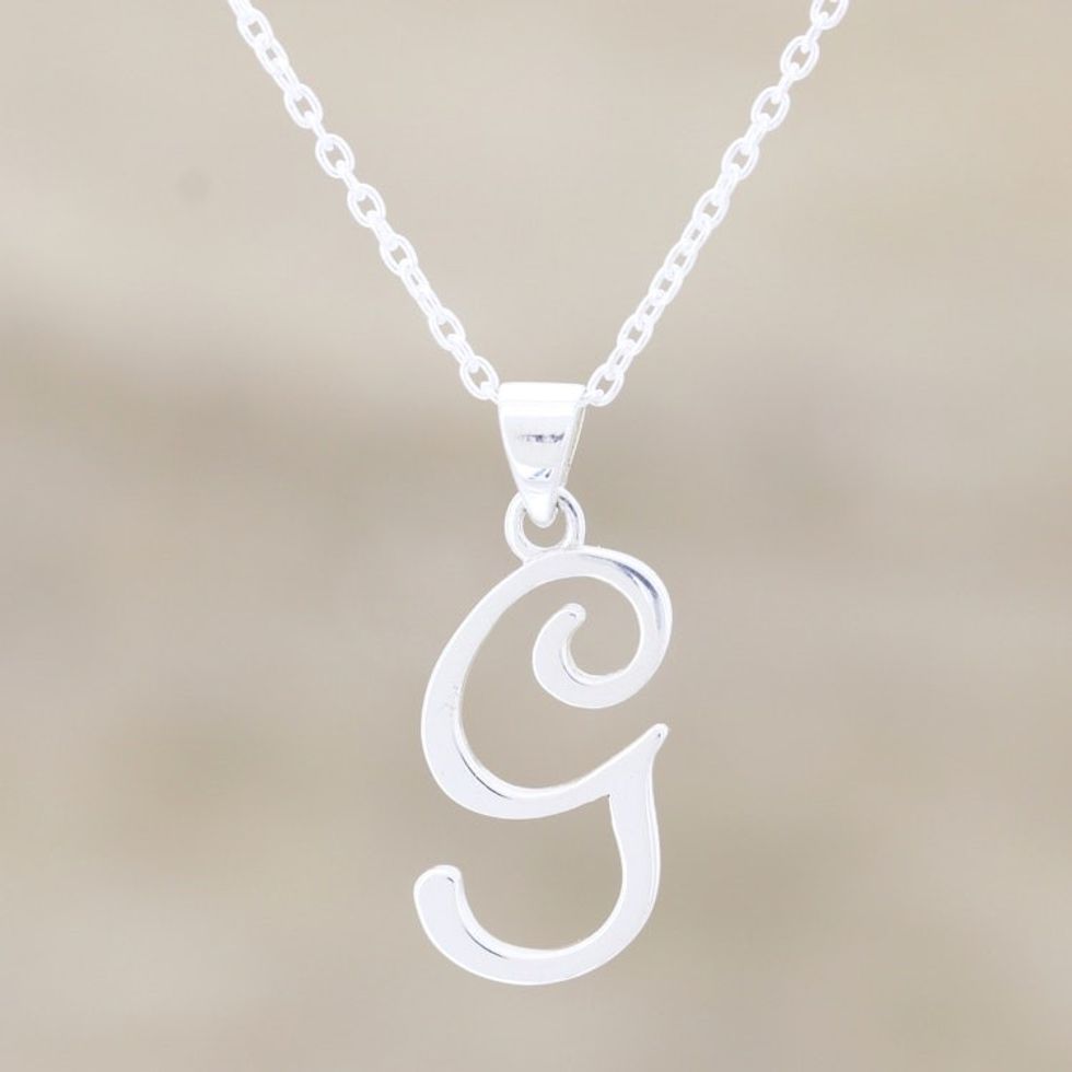 Sterling Silver Initial G Pendant Necklace 'Dancing G'