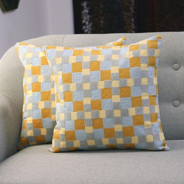 Alternate image for Square Embroidered Cotton Cushion Covers from India Pair Square Illusion