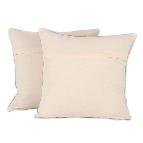 Alternate image for Square Embroidered Cotton Cushion Covers from India Pair Square Illusion