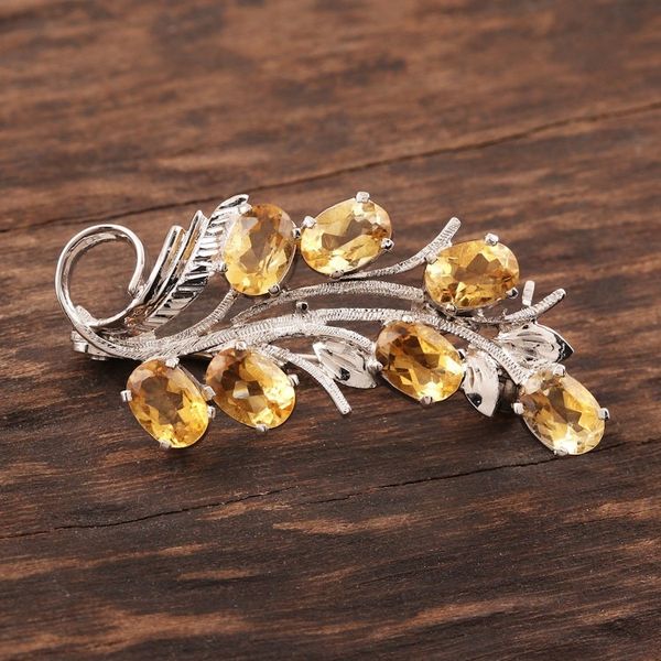Alternate image for Rhodium Plated Sterling and Citrine Brooch Pin Brilliant Bouquet