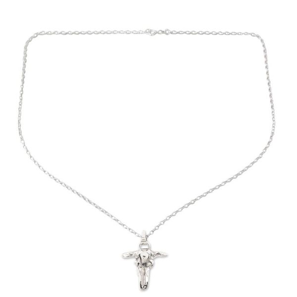Alternate image for Sterling Silver Bull Skull Pendant Necklace from India Daring Bull