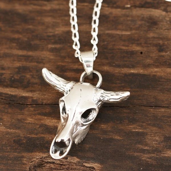 Alternate image for Sterling Silver Bull Skull Pendant Necklace from India Daring Bull