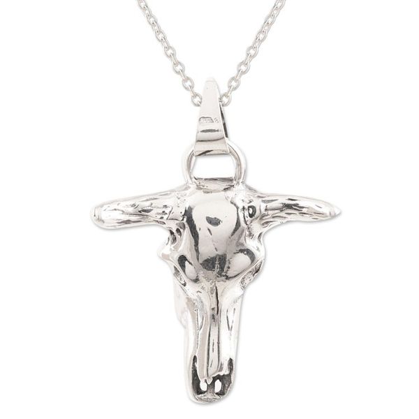 Alternate image for Sterling Silver Bull Skull Pendant Necklace from India Daring Bull