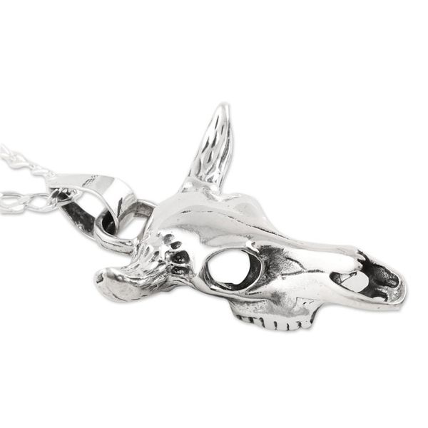 Alternate image for Sterling Silver Bull Skull Pendant Necklace from India Daring Bull