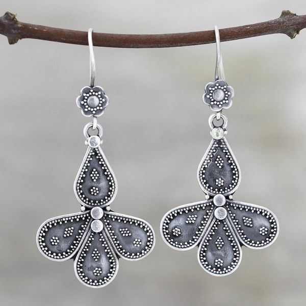 Alternate image for Teardrop Motif Sterling Silver Dangle Earrings from India Teardrop Composition