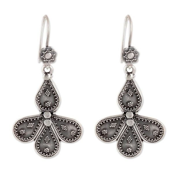 Alternate image for Teardrop Motif Sterling Silver Dangle Earrings from India Teardrop Composition