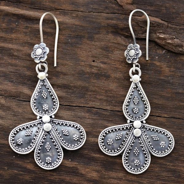 Alternate image for Teardrop Motif Sterling Silver Dangle Earrings from India Teardrop Composition