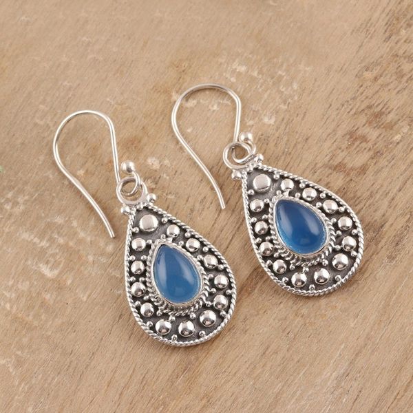 Alternate image for Teardrop Blue Chalcedony Dangle Earrings from India Lassoed Sky