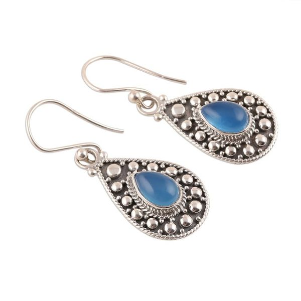 Alternate image for Teardrop Blue Chalcedony Dangle Earrings from India Lassoed Sky