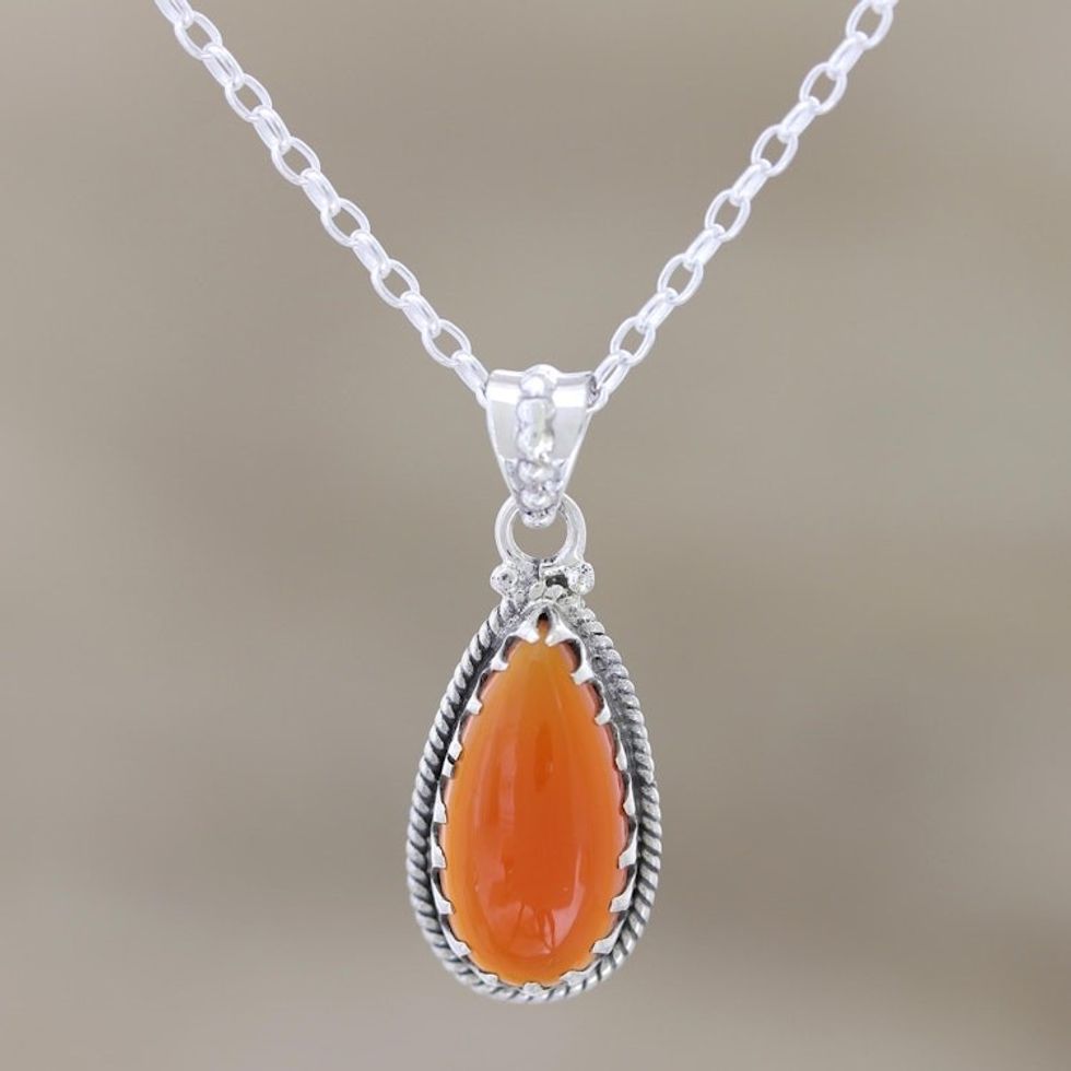 Sterling Silver and Citrine Pendant Necklace 'Energizing Orange'