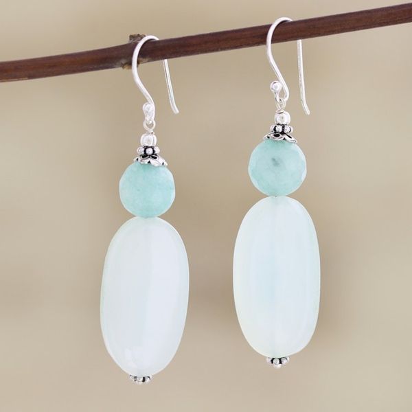 Alternate image for Hand Crafted Aqua Chalcedony Dangle Earrings Early Spring