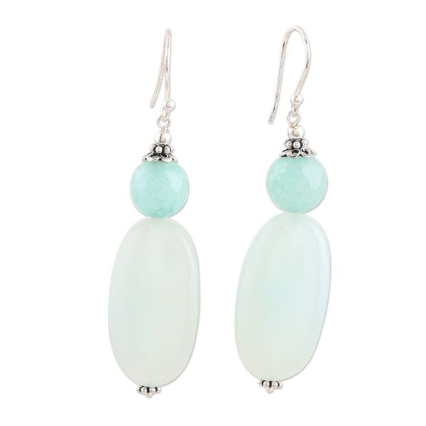 Alternate image for Hand Crafted Aqua Chalcedony Dangle Earrings Early Spring