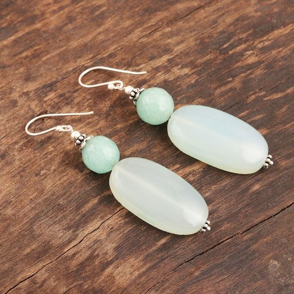 Alternate image for Hand Crafted Aqua Chalcedony Dangle Earrings Early Spring