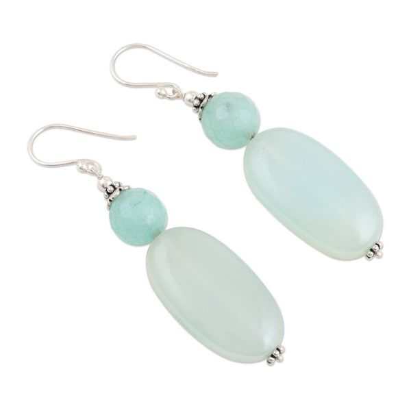 Alternate image for Hand Crafted Aqua Chalcedony Dangle Earrings Early Spring