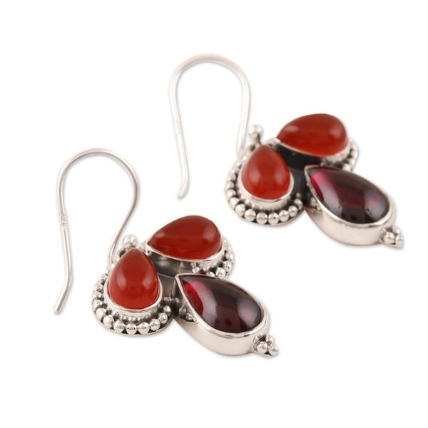 Alternate image for Teardrop Carnelian and Garnet Dangle Earrings from India Droplet Trios