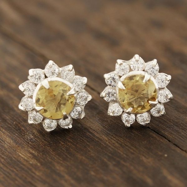 Alternate image for Floral Citrine Stud Earrings Crafted in India Gleaming Flower