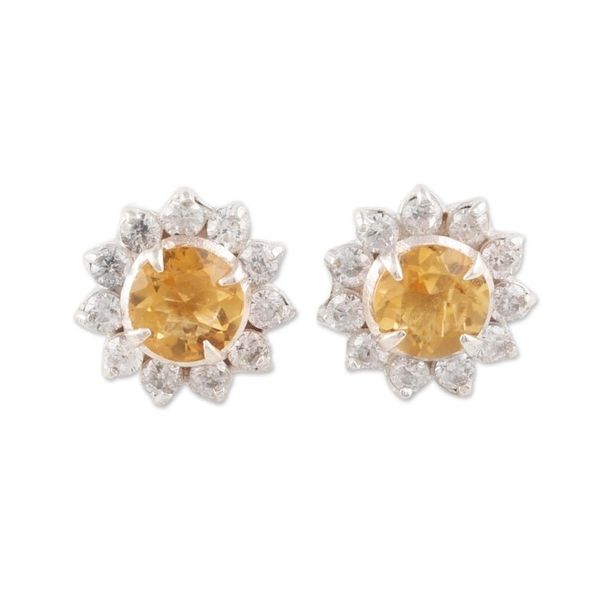 Alternate image for Floral Citrine Stud Earrings Crafted in India Gleaming Flower